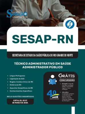 Apostila SESAP-RN em PDF 2025 - Técnico Administrativo em Saúde - Administrador Público - Imagem 1