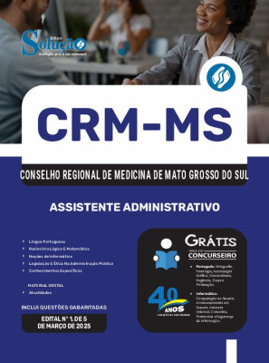Apostila CRM-MS em PDF 2025 - Assistente Administrativo - Imagem 1