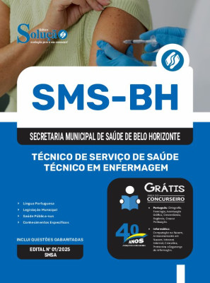 Apostila SMS-BH em PDF 2025 - Técnico de Serviço de Saúde - Técnico em Enfermagem - Imagem 1