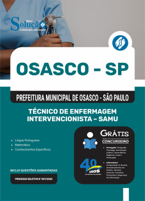 Apostila Prefeitura de Osasco - SP em PDF 2025 - Técnico de Enfermagem Intervencionista – SAMU - Imagem 1