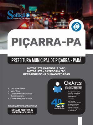 Apostila Prefeitura de Piçarra - PA em PDF 2025 - Motorista - Categoria “AB”, Motorista - Categoria “D” e Operador de Máquinas Pesadas - Imagem 1