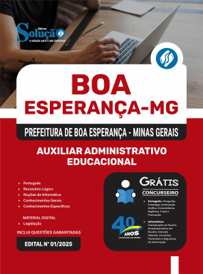 Apostila Prefeitura de Boa Esperança - MG 2025 - Auxiliar Administrativo Educacional - Imagem 3