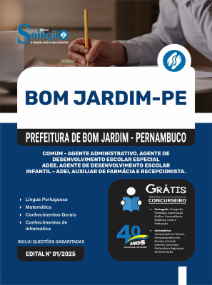 Apostila Prefeitura de Bom Jardim - PE 2025 - Comum - Agente Adm, ADEE, ADEI, Aux de Farmácia e Recepcionista - Imagem 3