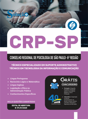 Apostila CRP-SP em PDF 2025 - Técnico Especializado em Suporte Administrativo – Técnico em Tecnologia da Informação e Comunicação - Imagem 1