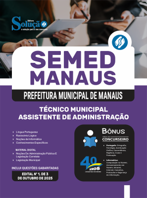 Apostila SEMED MANAUS 2026 em PDF - Técnico Municipal - Assistente de Administração - Imagem 1
