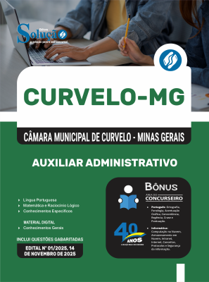 Apostila Câmara de Curvelo-MG 2025 - Auxiliar Administrativo - Imagem 3