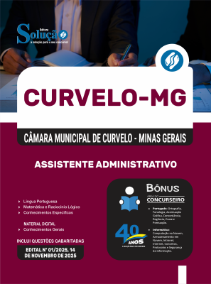 Apostila Câmara de Curvelo-MG 2025 - Assistente Administrativo - Imagem 3