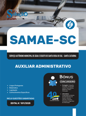 Apostila SAMAE de Santa Rosa do Sul-SC 2026 - Auxiliar Administrativo - Imagem 3