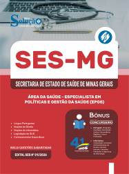 Apostila SES-MG 2026 em PDF - Especialista em Políticas e Gestão da Saúde (EPGS) - Área da Saúde