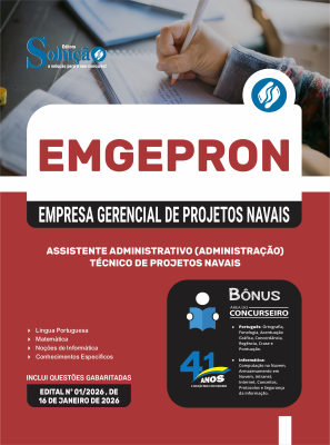 Apostila EMGEPRON em PDF 2026 - Técnico de Projetos Navais - Assistente Administrativo (Administração) - Imagem 1