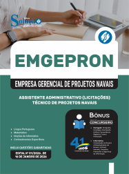 Apostila EMGEPRON em PDF 2026 - Técnico de Projetos Navais - Assistente Administrativo (Licitações)