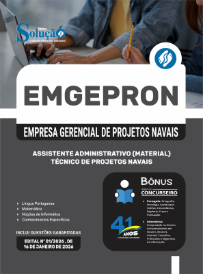 Apostila EMGEPRON em PDF 2026 - Técnico de Projetos Navais - Assistente Administrativo (Material) - Imagem 1