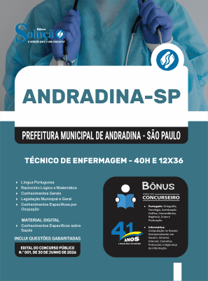 Apostila Prefeitura de Andradina-SP 2026 - Técnico de Enfermagem - 40h e 12x36 - Imagem 3