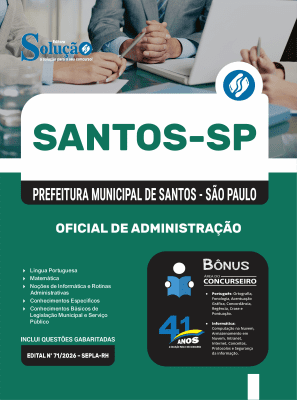 Apostila Prefeitura de Santos em PDF - SP 2026 - Oficial de Administração - Imagem 1