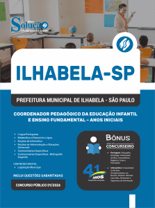 Apostila Prefeitura de Ilhabela - SP em PDF 2026 - Coordenador Pedagógico da Educação Infantil e Ensino Fundamental - Anos Iniciais - Imagem 1