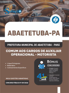 Apostila Prefeitura de Abaetetuba PA 2026 - Comum aos Cargos de Auxiliar Operacional - Motorista - Imagem 3