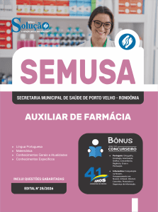 Apostila SEMUSA Porto Velho-RO 2026 - Auxiliar de Farmácia - Imagem 3