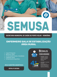 Apostila SEMUSA Porto Velho-RO 2026 - Enfermeiro Sala de Estabilização - Área Rural - Imagem 3