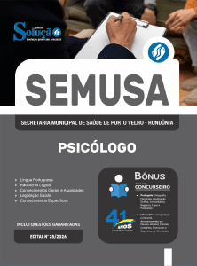 Apostila SEMUSA Porto Velho-RO 2026 - Psicólogo - Imagem 3